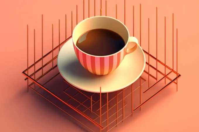there is cup coffee plate shelf generative ai