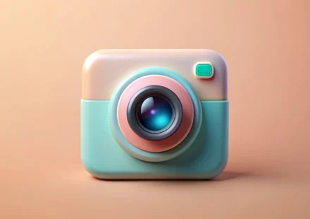 3d video camera icon isolated with lens